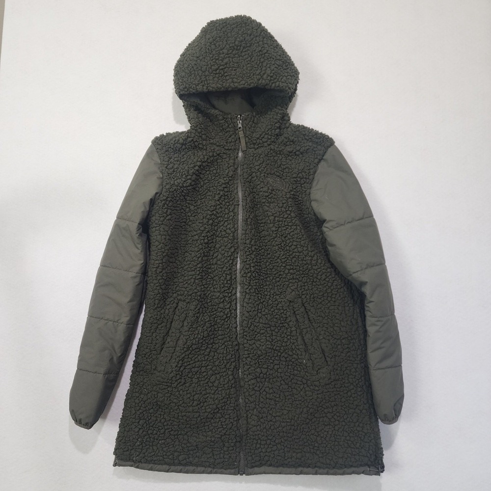 The North Face Merriewood Reversible Parka Jacket Womens M Green Sherpa Full Zip